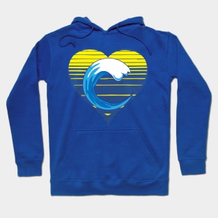 Blue ocean wave lover, sunset heart. Surf and sea waves lover gift Hoodie